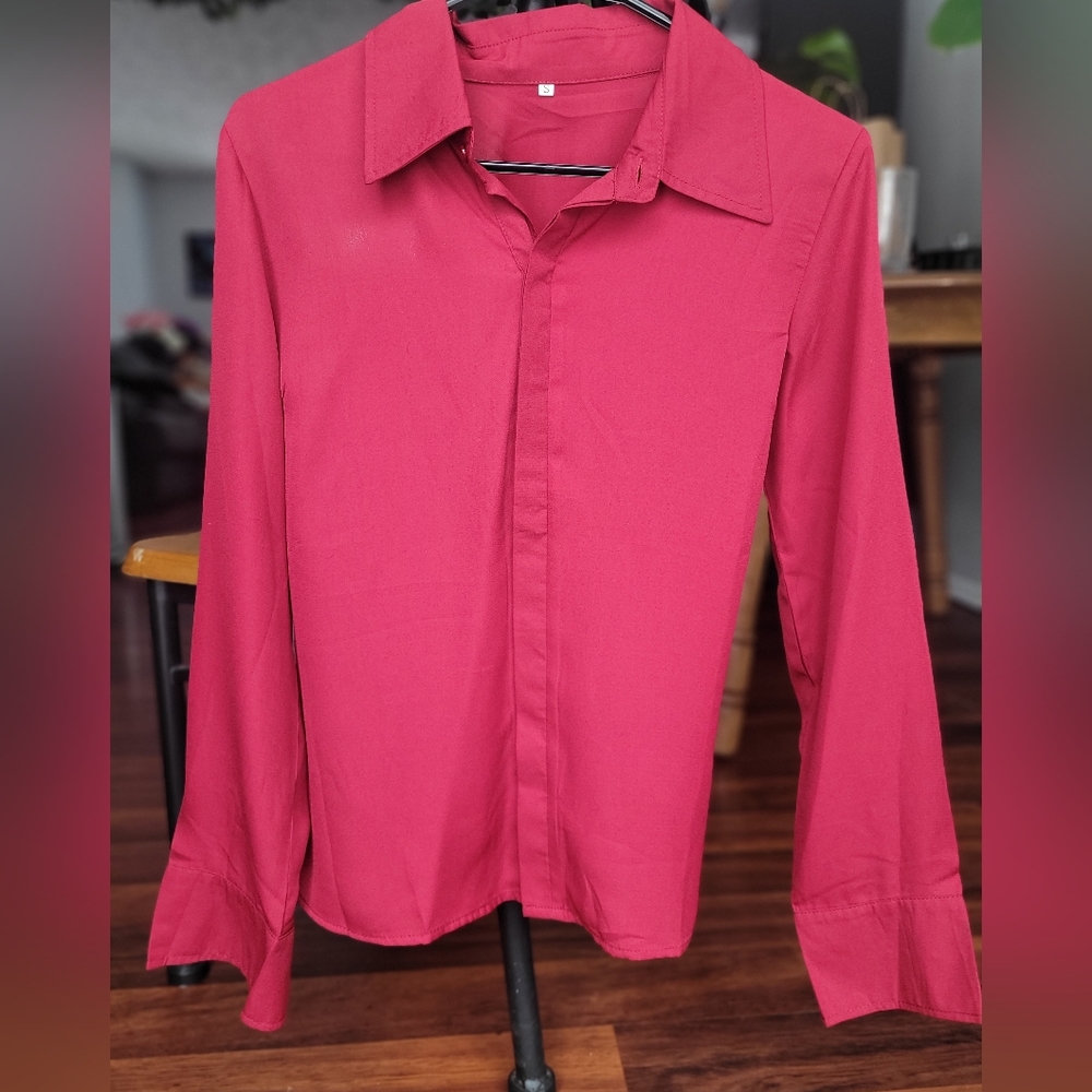 Red Button up shirt, size small, Shein